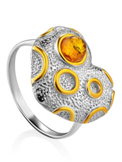 Серебряное кольцо в форме сердца с натуральным золотистым янтарём Amberholl