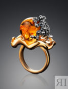 Крупное эффектное кольцо «Василиса» из золоченного серебра и янтаря Amberho