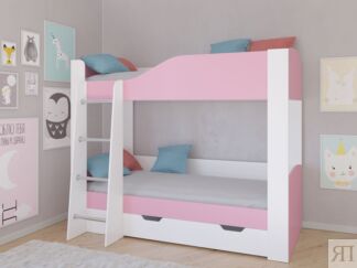 Двухъярусная кровать Астра 2 Белый/Розовый