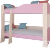 Двухъярусная кровать Астра 2 Дуб молочный/Розовый 
(без ящика)