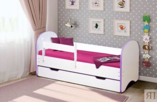 Детская кровать Радуга 140 белая/фиолетовый, 
с ящиком