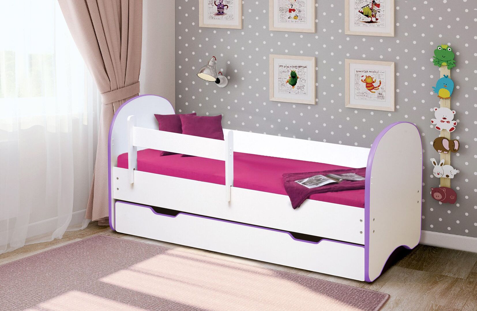 Детская кровать Радуга 160 белая/фиолетовый, 
с ящиком