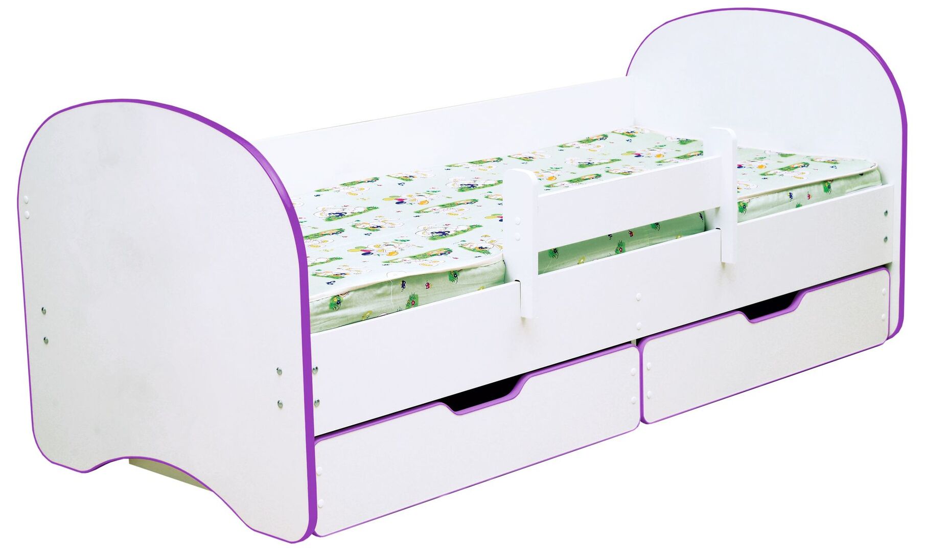 Детская кровать Радуга 190 белая/фиолетовый, 
с ящиками