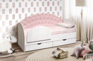 Кровать софа с мягкой спинкой №10 (80х160) 
Ясень шимо светлый/Велюр розовы