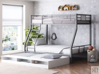 Двухъярусная кровать Гранада-1КВ с выкатным 
спальным местом, Серый/Белый