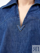 Объемная блуза из тонкого денима с V-образным вырезом VALENTINO