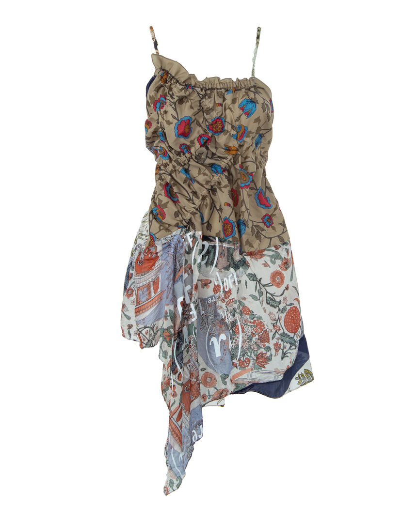 Рестайлинговый топ из шелка 1/OFF 23127-5. S/M зеленый+принт s/m 23127-5. S/M фото 1