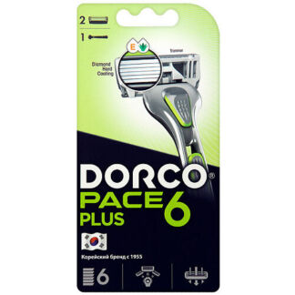 DORCO Бритва с 2 сменными кассетами PACE6 Plus, 6-лезвийная + лезвие-тримме