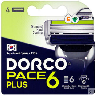 DORCO Сменные кассеты для бритья PACE6 Plus, 6-лезвийные с триммером