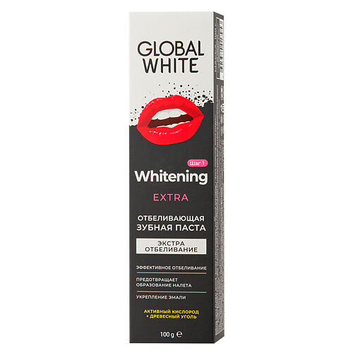 GLOBAL WHITE Отбеливающая зубная паста EXTRA Whitening с Древесным углем LOB014099 фото 1