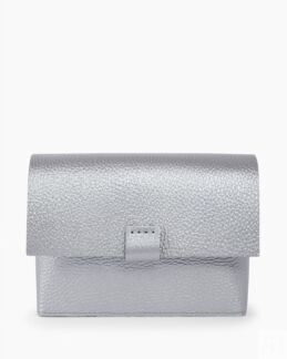 Женская поясная сумка из натуральной кожи серебряная A004 silver grain
