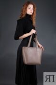 Женская сумка шоппер из натуральной кожи серо-бежевая A019 taupe grain