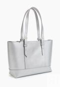 Женская кожаная сумка-шоппер серебристая A032 silver grain