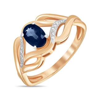 Золотое кольцо c бриллиантами и сапфиром артикул 1575849