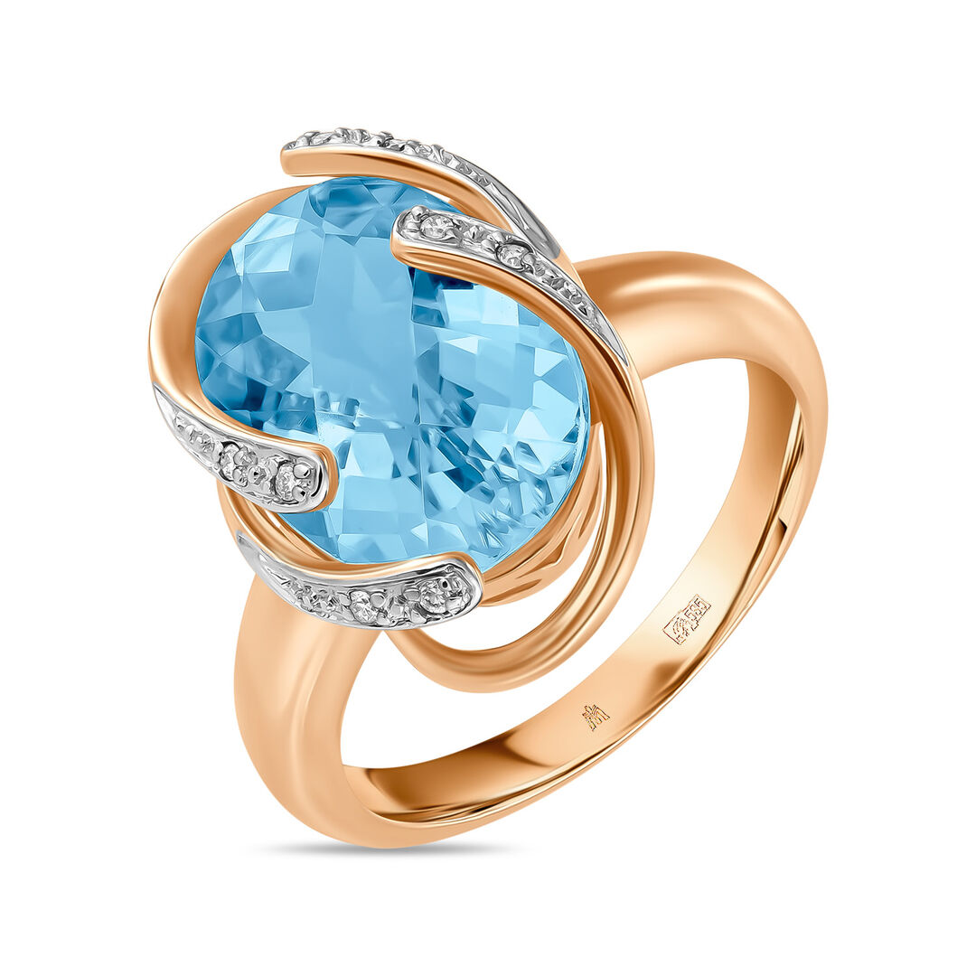 Золотое кольцо c топазом и бриллиантами артикул 1583279